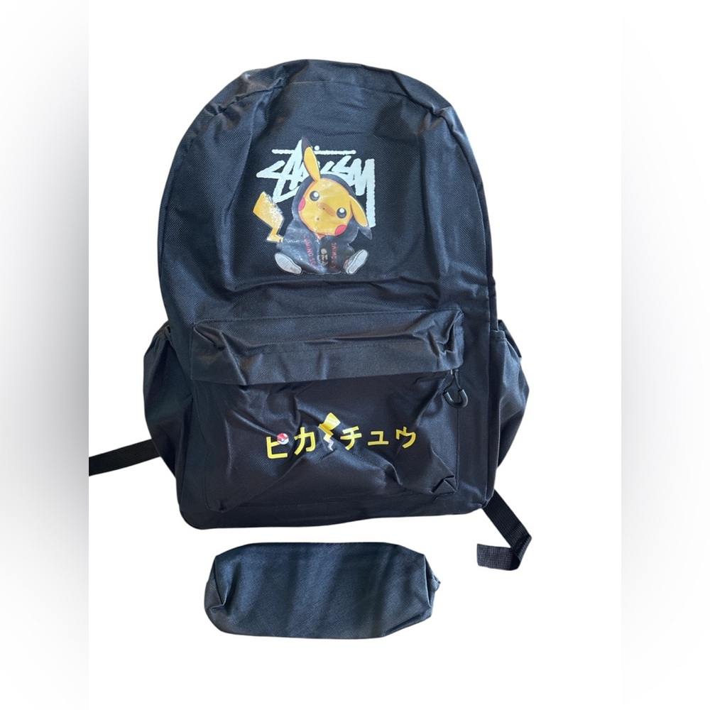 Stussy Black Pikachu Backpack and Pencil Pouch